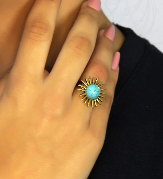 Doğal Taş Firuze Doğal Taşlı Güneş Model Kadın Ayarlanabillir Yüzük euy73f ürün görseli