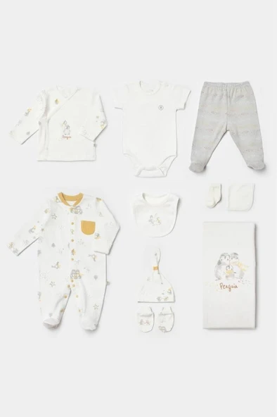 Biorganic %100 Pamuk Penguen Desenli 10 Lu Hastane Çıkış Seti BİOR.EKR.63238 - 2