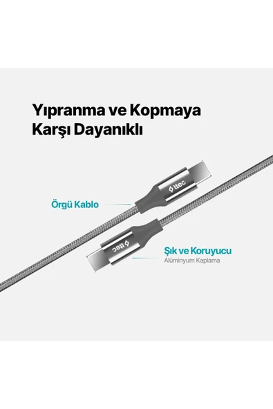 AlumiCable USB-C - USB-C 150cm 100W PD/QC Hızlı Şarj/Data Kablosu Uzay Grisi - Resim 6