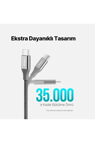 AlumiCable USB-C - USB-C 150cm 100W PD/QC Hızlı Şarj/Data Kablosu Uzay Grisi - Resim 7