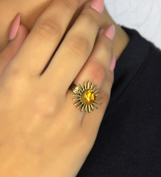 Doğal Taş Sitrin Doğal Taşlı Antik Model Kadın Ayarlanabillir Yüzük euy73s ürün görseli