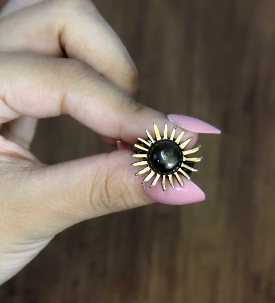 Doğal Taş Labradorit Doğal Taşlı Antik Güneş Model Kadın Ayarlanabillir Yüzük euy73lbt - Resim 3