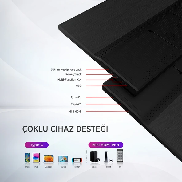 James Donkey JDP15 15.6” 60Hz FHD IPS Taşınabilir Monitör (Ölü Piksel Garantili) - 6