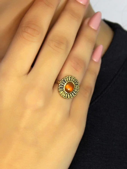 Doğal Taş Akik Oval Doğal Taşlı Antik Model Kadın Ayarlanabillir Yüzük euy74a ürün görseli