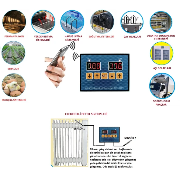 Yate10 WT-03 Dual Smart 12/24/220v Akıllı WİFİ Termostat/Timer - 2