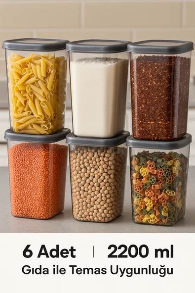 Erzak Saklama Kabı 6 Adet Dikdörtgen Saklama Kabı 2200ml ürün görseli