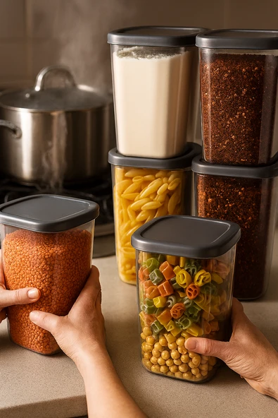 Erzak Saklama Kabı 6 Adet Dikdörtgen Saklama Kabı 2200ml - Resim 4