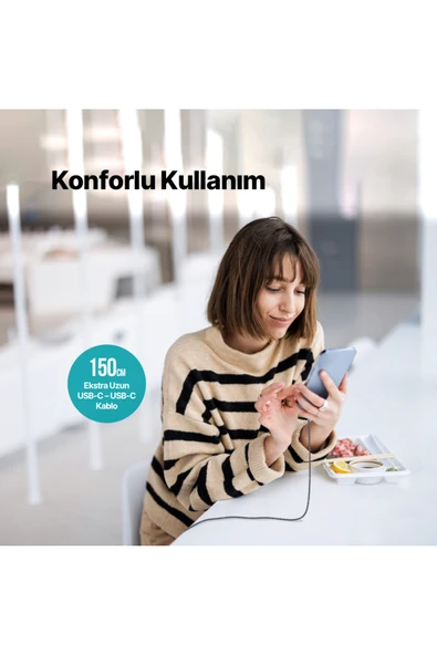 AlumiCable USB-C - USB-C 150cm 100W PD/QC Hızlı Şarj/Data Kablosu Uzay Grisi - Resim 3