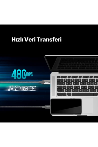 AlumiCable USB-C - USB-C 300cm 65W PD/QC Hızlı Şarj/Data Kablosu Uzay Grisi - Resim 4