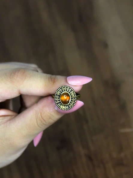 Doğal Taş Akik Oval Doğal Taşlı Antik Model Kadın Ayarlanabillir Yüzük euy74a - Resim 3