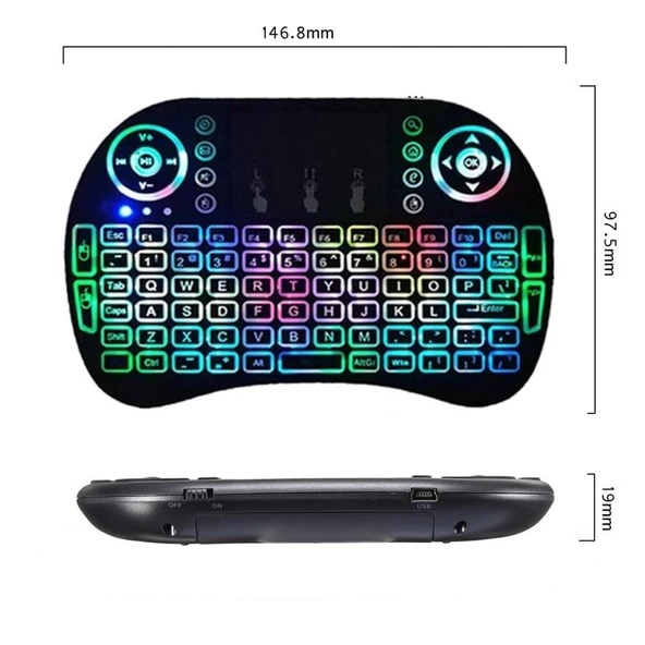 Sepetinegelsin Işıklı Mini Klavye Mouse Smart Tv Box Şarjlı Oyuncu Klavye - Resim 2