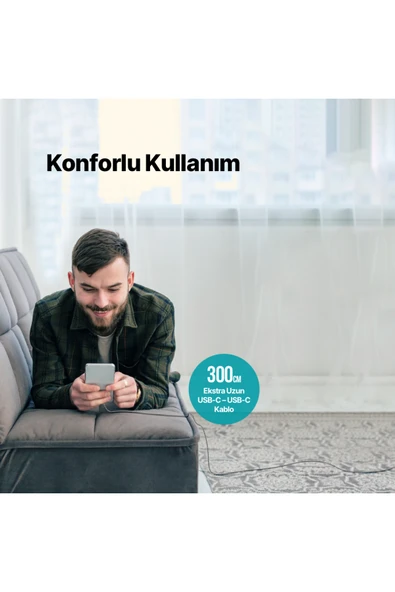 AlumiCable USB-C - USB-C 300cm 65W PD/QC Hızlı Şarj/Data Kablosu Uzay Grisi - Resim 3