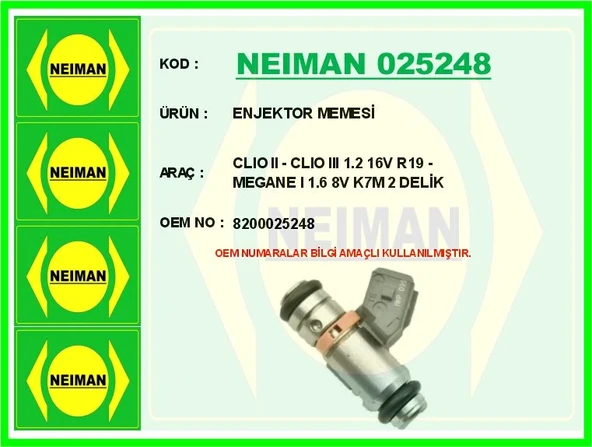 ENJEKTOR MEMESİ CLIO 2 - CLIO 3 1.2 165 R19 - MEGANE 1 1.6 85 K7M 2 DELİK 8200025248 ürün görseli