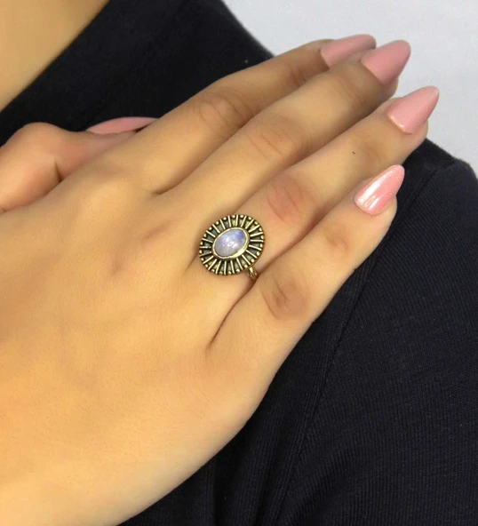 Doğal Taş Aytaşı Doğal Taşlı Antik Model Kadın Ayarlanabillir Yüzük euy74ay - Resim 2