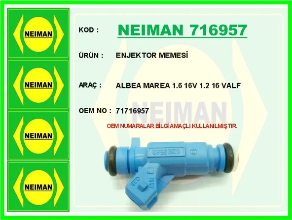 ENJEKTOR MEMESİ ALBEA MAREA 1.6 165 1.2 16 VALF 71716957 ürün görseli