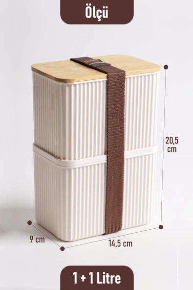 İronika 1+1 2 Litre Bambu Kapaklı Erzak Gıda Bakliyat Saklama Kabı Mutfak Organizeri - Resim 4