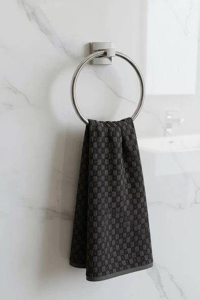 Krom Yuvarlak Halka Havlu Askılığı – Kare Topuzlu, Krom Kaplama, Dayanıklı Metal Askı - (K-102) - KTK - Resim 2