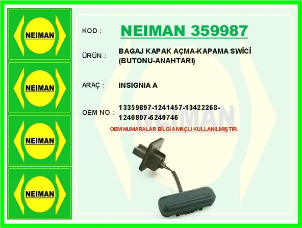 BAGAJ KAPAK AÇMA-KAPAMA SWİCİ BUTONU-ANAHTARI INSIGNIA A 13359897 1241457 13422268 1240807 6 ürün görseli 1