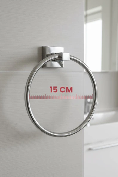 Krom Yuvarlak Halka Havlu Askılığı – Kare Topuzlu, Krom Kaplama, Dayanıklı Metal Askı - (K-102) - KTK - Resim 3
