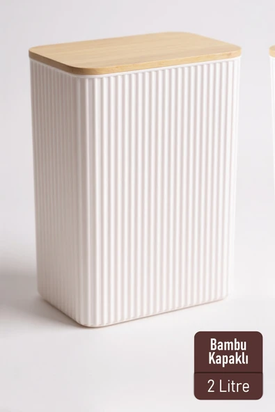 İronika 2 Litre Bambu Kapaklı Erzak Gıda Bakliyat Saklama Kabı Mutfak Organizeri ürün görseli