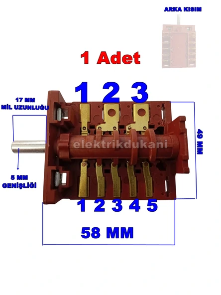 ENDER 6lı Çevirmeli Fırın Anahtarı Sürekli Döner 6 Kademe 5 Kontak