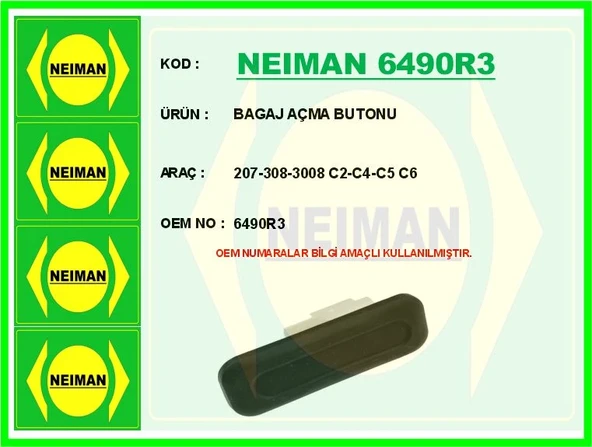 BAGAJ AÇMA BUTONU 207-308-3008 C2-C4-C5 C6 6490R3 ürün görseli 1