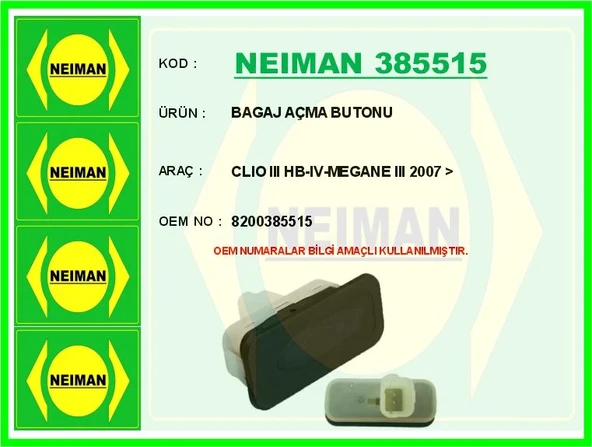 BAGAJ AÇMA BUTONU CLIO 3 HB-4-MEGANE 3 2007  8200385515 ürün görseli 1
