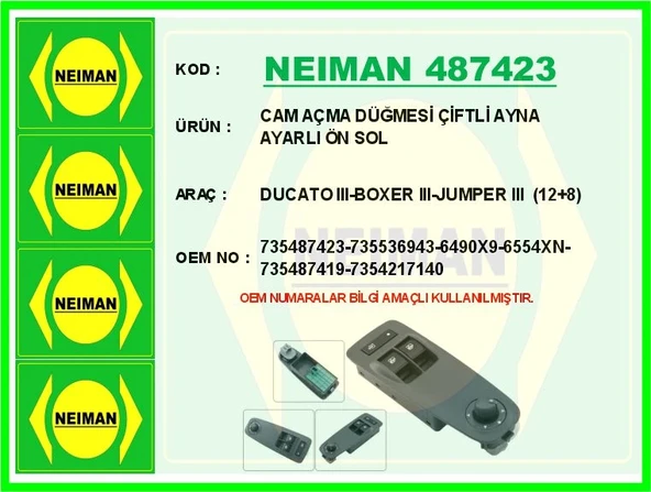 CAM AÇMA DÜĞMESİ ÇİFTLİ AYNA AYARLI ÖN SOL DUCATO 3-BOXER 3-JUMPER 3 12 8 735487423 735536943 6490109 6554XN 7 ürün görseli 1