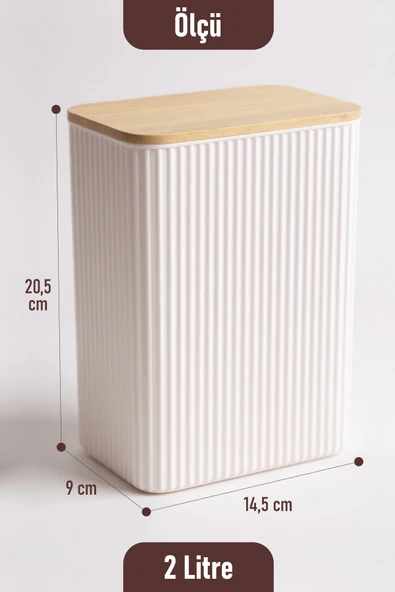 İronika 2 Litre Bambu Kapaklı Erzak Gıda Bakliyat Saklama Kabı Mutfak Organizeri - Resim 4