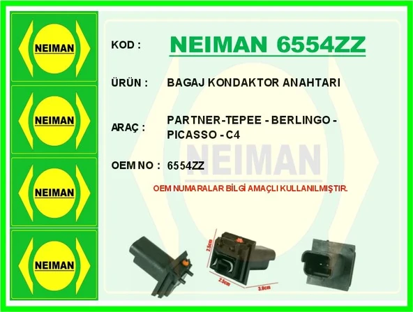 BAGAJ KONDAKTOR ANAHTARI PARTNER-TEPEE - BERLINGO - PICASSO - C4 6554ZZ ürün görseli 1