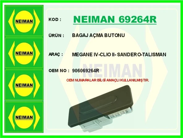 BAGAJ AÇMA BUTONU MEGANE 4-CLIO 2- SANDERO-TALISMAN 906069264R ürün görseli 1