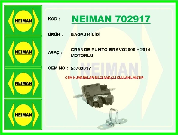BAGAJ KİLİDİ GRANDE PUNTO-BRAVO2000  2014 MOTORLU 55702917 ürün görseli