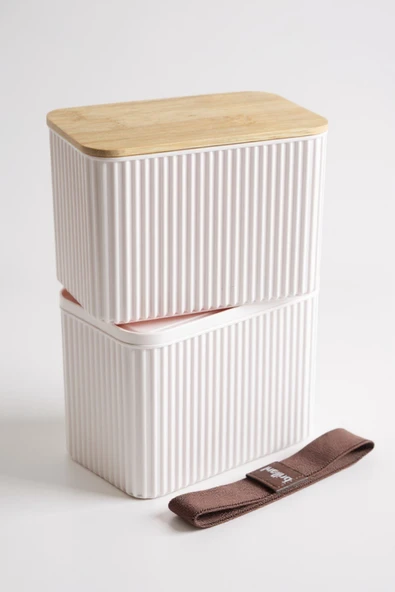 İronika 1+1 2 Litre Bambu Kapaklı Erzak Gıda Bakliyat Saklama Kabı Mutfak Organizeri - Resim 3