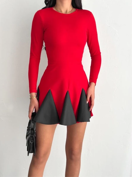 Eteği kloş crep mini elbise s1267 ürün görseli 1