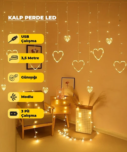 Kalpli Dekoratif Günışığı  Led USB & Pilli - 3,5 Metre - Animasyonlu ürün görseli