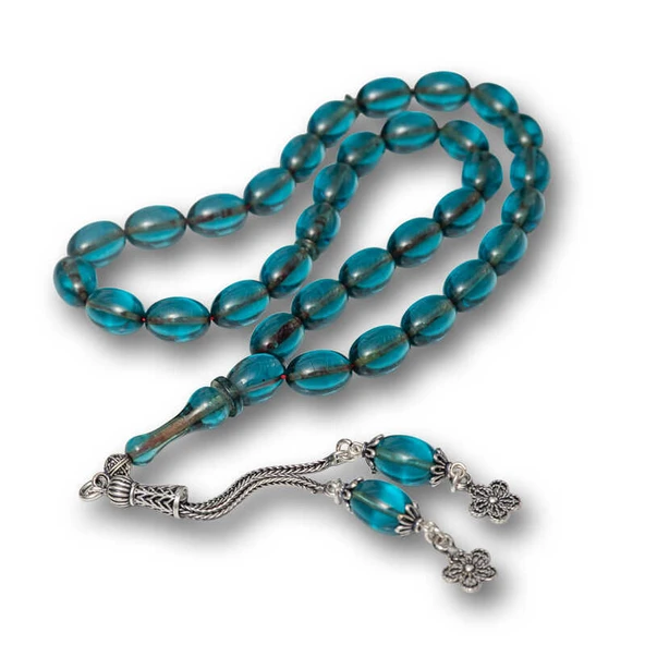 Gümüş Püsküllü Ateş Kehribar Tesbih ürün görseli 1