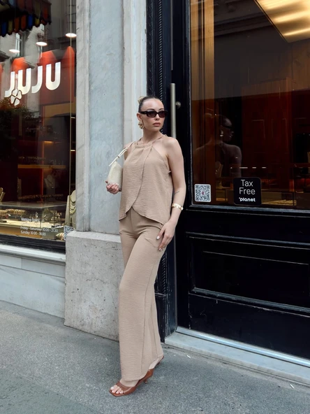 Kruvaze takım ayrobin bej s054 - Resim 6