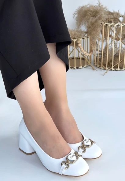 Lucky Beyaz Cilt Topuklu Ayakkabı - Resim 3