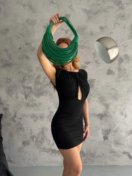 Pencereli mini mikro elbise s3843 - Resim 5