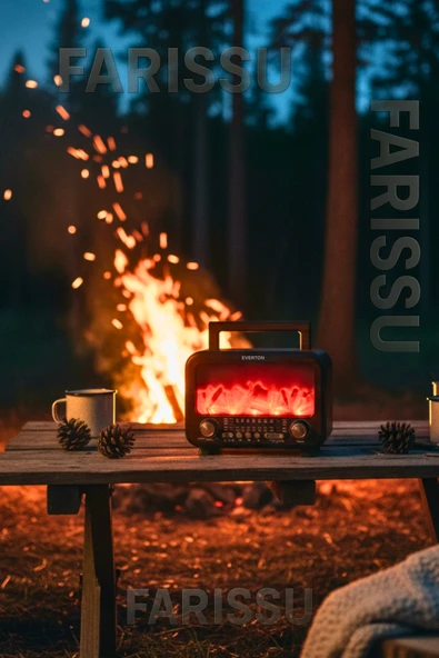 Everton RT-754 Şömine Görünümlü Nostaljik Bluetoothlu Radyo  Güneş Enerjili Taşınabilir Müzik Kutusu