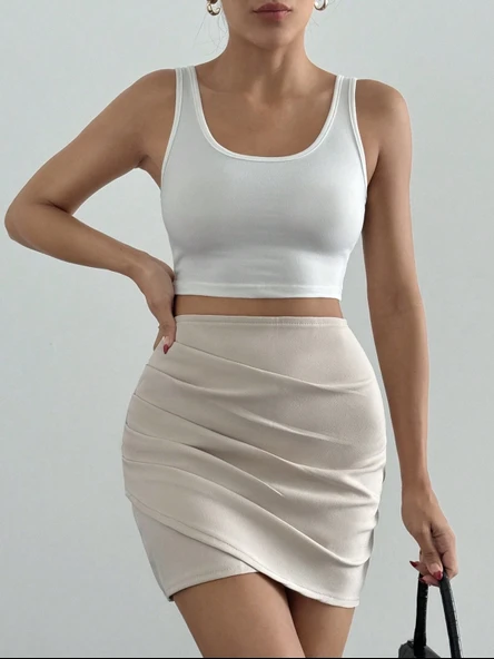 Drapeli mini etek - Resim 5