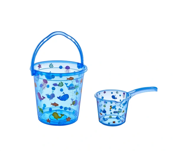 Babyjem Şeffaf Kova & Maşrapa Set Mavi Desenli - 2