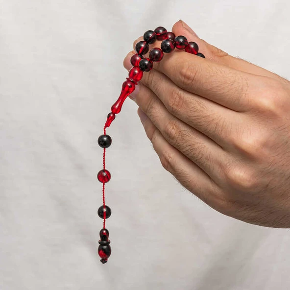 Yuvarlak Sıkma Kehribar Tesbih - Resim 4