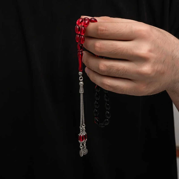 Gümüş Püskül Sıkma Kehribar Tesbih - Resim 3