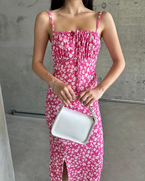 Kaşkorse Desenli askılı elbise - Resim 4