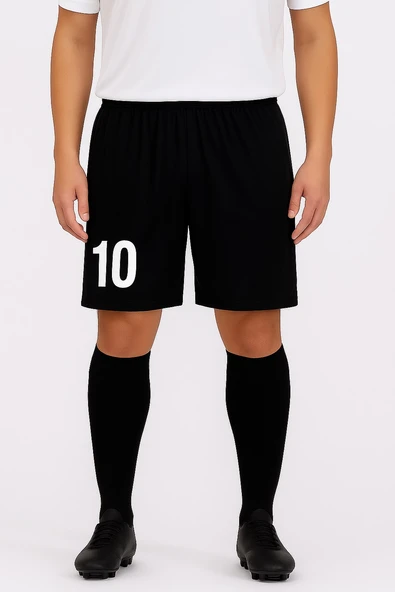 Erkek Siyah Futbol Şortu ve Çorabı Seti - Numara Baskılı Spor Kombin (10 Numara)