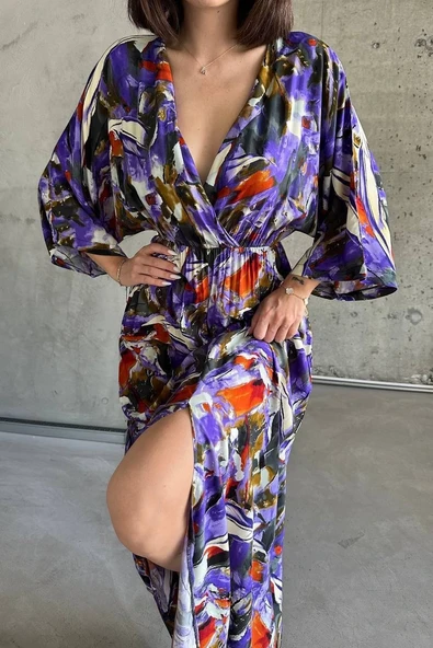 Dokuma baskılı sa kol elbise s8124 ürün görseli 1