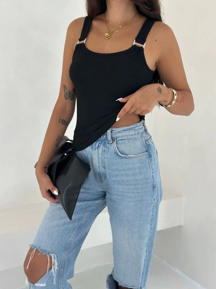 Ottoman toka askılı bluz siyah s4194 ürün görseli 1