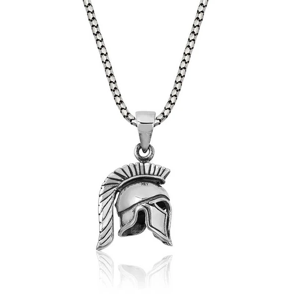 925 Ayar Gümüş Şovalye Miğfer Gümüş Kolye ürün görseli 1