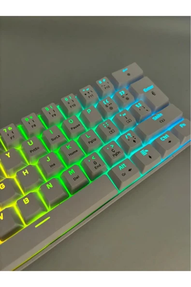 silabor T60 Beyaz Renk Mavi Switch RGB Mekanik Kablolu Driverli Oyuncu Klavyesi T60 Mini Türkçe Q Klavye - Resim 7
